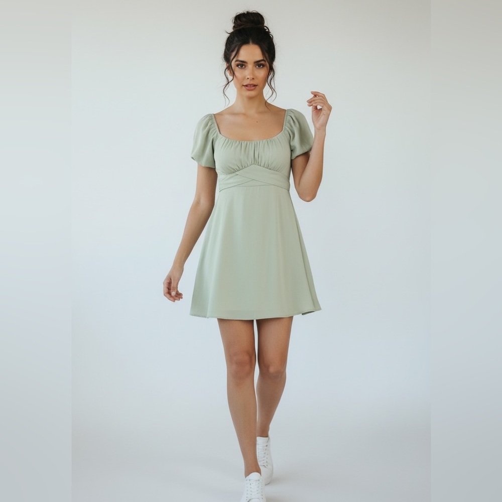 Altar'd State whimsical satin Puff Sleeve Mini milk made Dress fairy babydoll L - Picture 6 of 14